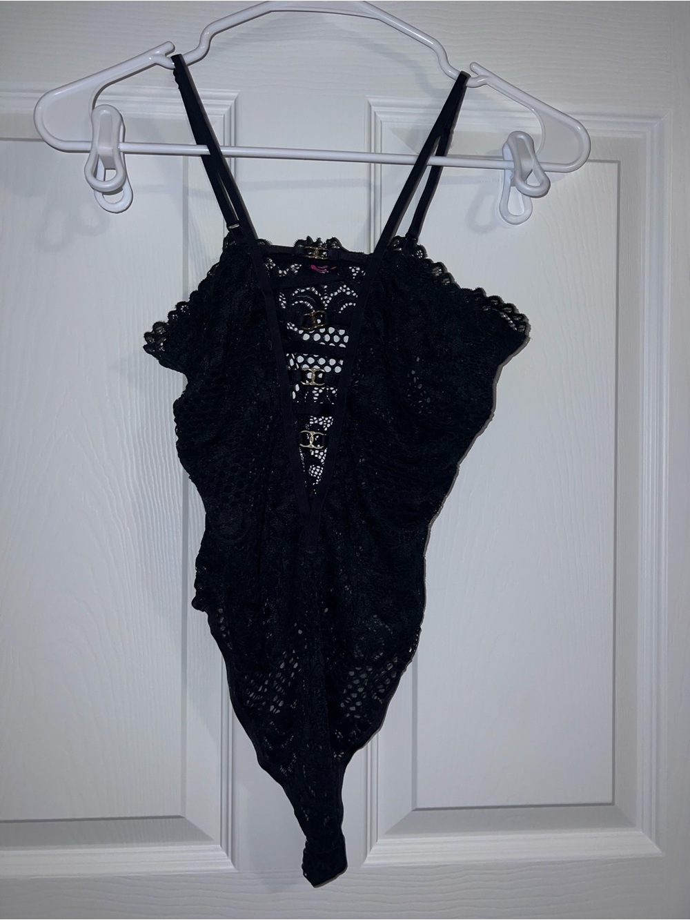 La Senza Black Lace+Mesh Bodysuit with Gold Detail  *see all photos